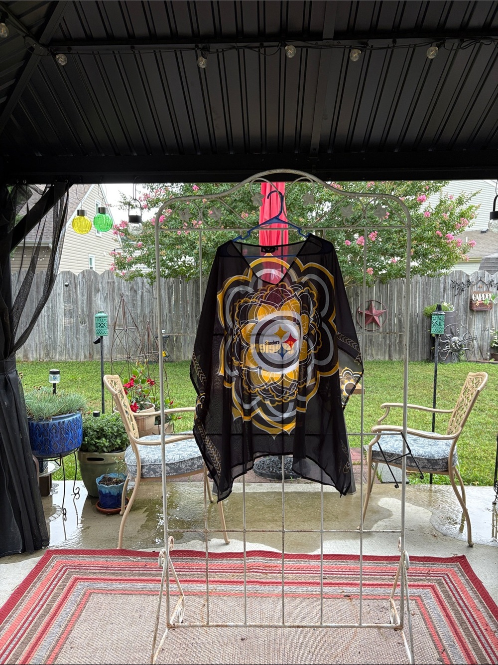 NFL Black Sheer Top with Gold and White Graphic